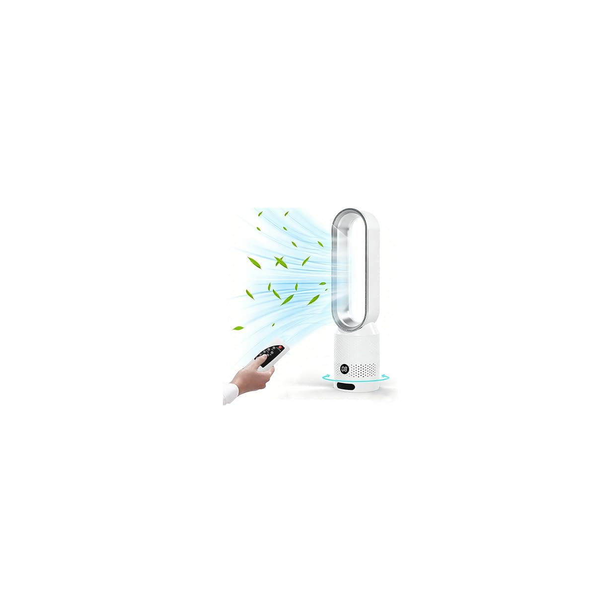 Ventilador sin aspas, ventilador de columna, oscilación de 90 ° y 8 velocidades, ventilador sin aspas con mando a distancia y pantalla táctil, purificación de aire, para dormitorio (plateado)