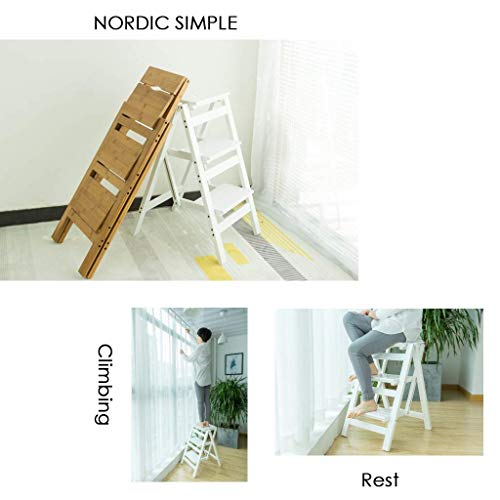Soporte de planta de escalera de tijera con taburete de madera plegable 3