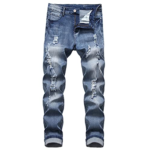 LAMKUKU Men's Ripped Jeans Slim Fit Casual Distressed Denim Pants