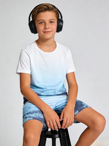 Image of Kid Toddler Baby Boys Clothes Tie-dye Palm Leaf Top 2Pcs Summer Shorts Set