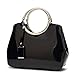 Womens Handbags, Ladies Top Handle Bags, Patent Leather Stylish Tote Shoulder Bags Purse for Work, Wedding, Shopping, Dating (Black)
