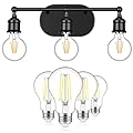 MAXvolador 3-Light Black Vanity Light with 4-Pack Non-Dimmable A19 LED Edison Bulbs 850LM 5000K