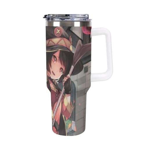 タンブラー このすば めぐみん 水筒 40OZ 真空断熱 保温保冷 ステンレスマグボトル 結露しない ストロー付き/直飲み可能 洗いやすい ハンドル付き 車内用 アウトドア キャンプ 大容量