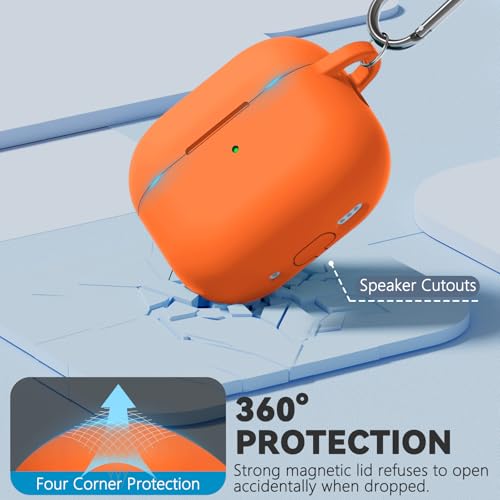 Image of Ljusmicker for AirPods 4 Case 2024 with Magnetic Lock,Orange | Soft Silicone Protective Cover for Apple AirPods 4th Generation Case with Cleaner Kit & Keychain for Women Men,Shockproof