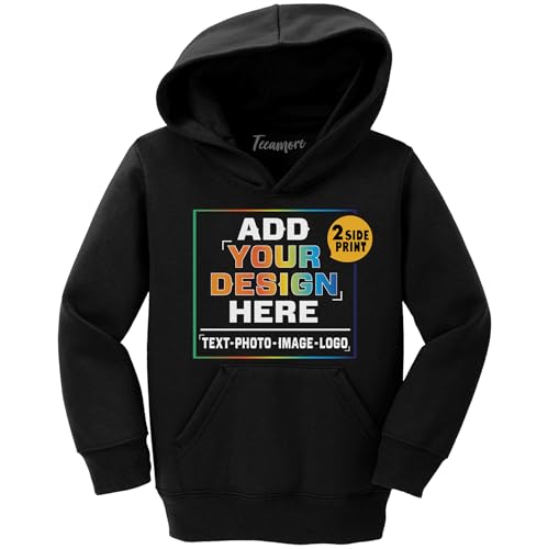 TEEAMORE Custom Youth Hoodies Add Your Personalized Pullover Hooded Text Team Name Number Black