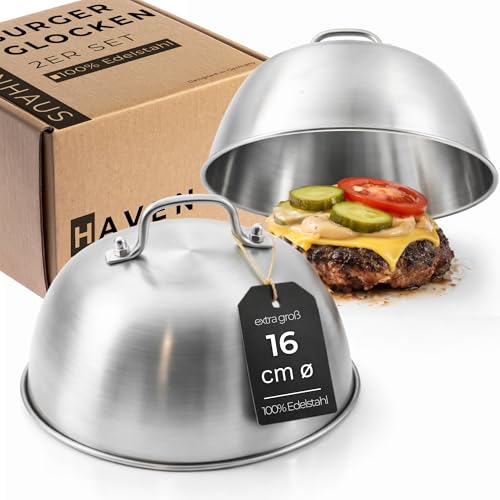 . Burgerglocke Edelstahl 2er Set 16cmø I 2X Burger Glocke Edelstahl extra hoch perfekt für Smash Burger I 100% Edelstahl Schmelzglocke I Grillglocke hitzebeständig bis 400