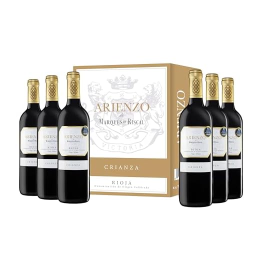 Arienzo de Marqués de Riscal - Vino tinto Crianza Denominación de Origen Calificada Rioja, Variedad Tempranillo, 18 meses en barrica - Caja 6 botellas x 750 ml - Total 4500 ml