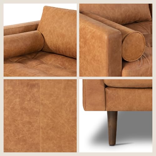 Image of POLY & BARK Napa 104.5 inch Right-Facing Sectional Sofa - Cognac Tan Full-Grain Pure-Aniline Italian Leather, Feather-Down Cushions, Solid Wood Frame