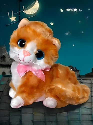 Image of Tickles Cute Laying Cat Glitter Eye Soft Plush Animal Toy for Kids Birthday Gift (Color: Brown & Orange Size: 25 cm)