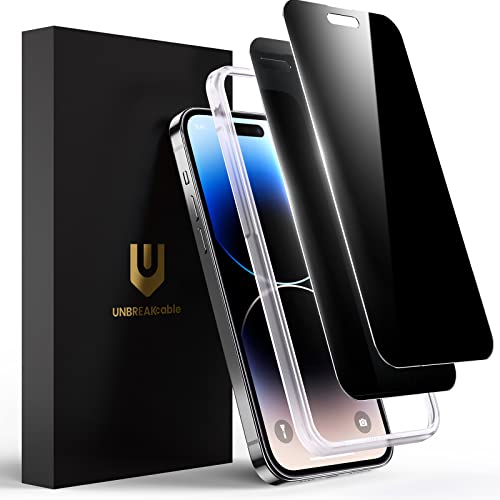 UNBREAKcable Privacy Screen Protector for iPhone 14 Pro Shatterproof Tempered Glass [True 28Anti Spy] [9H Hardness] [Easy Installation Frame] Black Protector for iPhone 6.1 -2 Pack