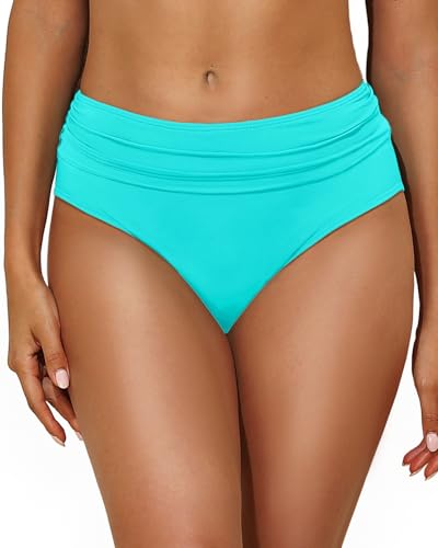 Image of Tempt Me Women Mid Rise Bikini Bottoms Full Coverage Swimsuit Ruched Scrunch Swim Bottom