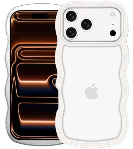 Image of GoldKart iPhone 17 Pro Max Case Wavy Edge Clear Back Design, Anti-Slip Grip Cute Wave Curly Frame Shape Shockproof Soft TPU & Hard PC Bumper Protective Phone Case Cover for Women Girls - White