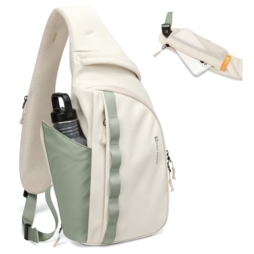 GOLF SUPAGS Mochila Cruzada para Hombre Mujer, Multifuncional Bolso Bandolera, Ligero Bolsa de Pecho para Trabajo, para Ciclismo, Correr, Senderismo, Viajes (Beige & Verde)