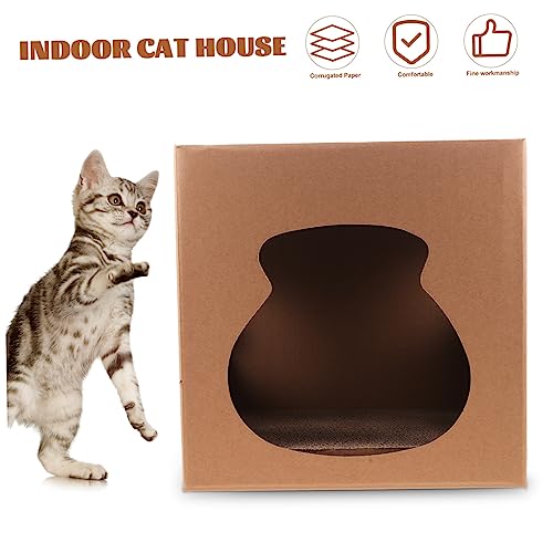 Chaton griffoir horizontal chat stable avec abri cabane en carton - 7