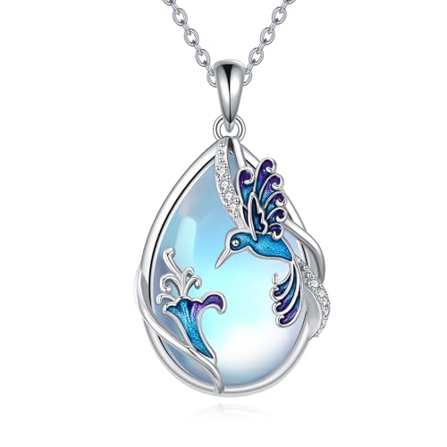 Image of KQF Hummingbird Necklaces Sterling Silver Hummingbird Jewellery Moonstone Pendant Necklace for Women Teens