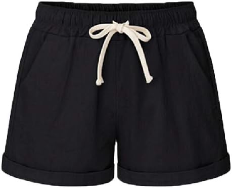 LOV ANNY Women's Black Casual Shorts Elastic Waist Cotton Line Shorts M