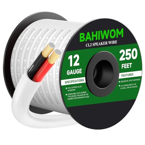 Cable de altavoz de calibre 12 CCA de 250 pies y 2 conductores CL2 con cubierta blanca