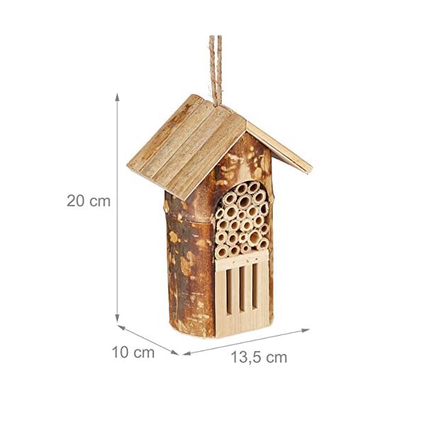 Relaxdays Insektenhotel, Nisthilfe Wildbienen & Schmetterlinge, hängend o. stehend, Garten, HBT: 20 x 13,5 x 10cm, Natur – Bild 5