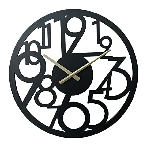 Rebecca Mobili Modern Wall Clock, Large Hanging Clock, Metal, Black, Modern Design, Home Decoration, For Living Room - Diameter 50 cm x D 4,5 cm - Art. RE6787 Cover