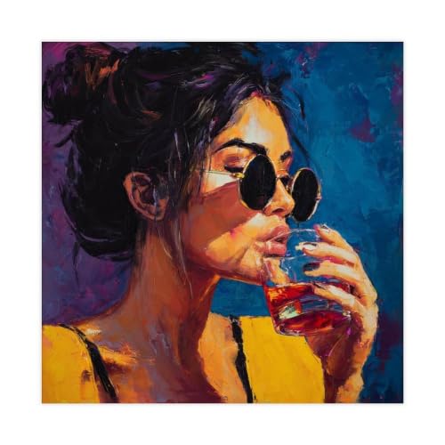 Impression sur toile femme colorée portrait moderne grand tableau décoration salon 40x40 cm
