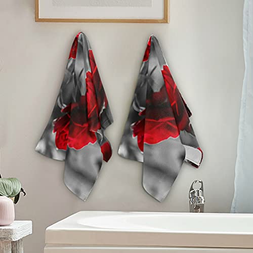 Red Floral Hand Towel Set Of 2 Rose Flower Absorbent Soft Kitchen Dish Gift Guest Towel Quick Drying Washcloths For Bathroom Home Decor #TOP3