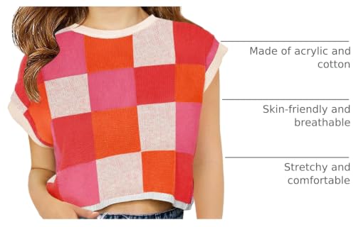 Image of Haloumoning Girls Summer Crop Tops Color Block Vest Cute Tanks Cap Sleeve Tee Loose Kids Knit Top 5-14 Years
