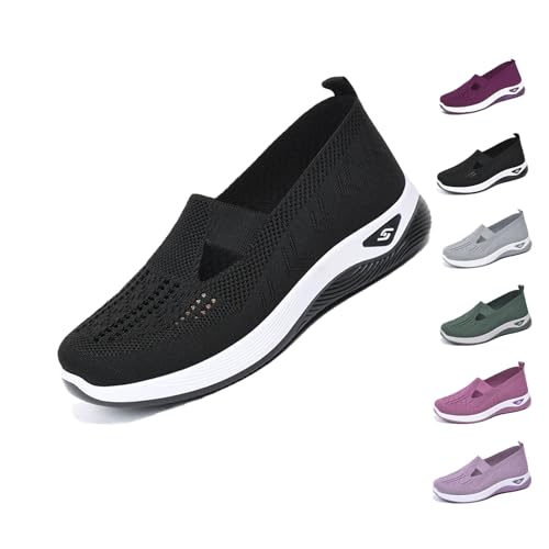 Generic Women's Woven Orthopedic Breathable Soft Sole Shoes Go Walking Slip On Diabetic Foam Shoes Hands Free Slip in Sneakers
