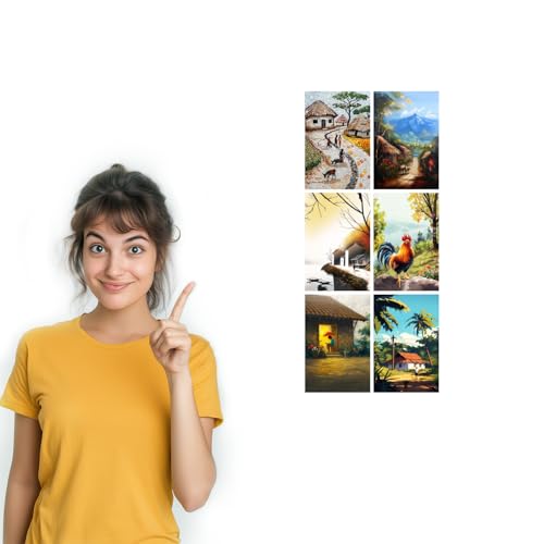 Image of SiddArtify Village Life Wall Art Prints Set - Landscape Poster Decor for Living Room Bedroom Office - Set of 2-4x6 Inch - Board (Pack of 6) - Sticker (Pack of 6)
