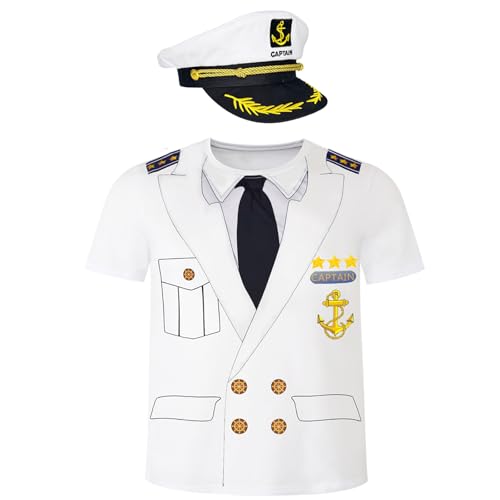 Novelty Mens Boat Captain T Shirts, Yacht Rock Nautical Cruise Uniform Party Costume Tee (White, Medium)