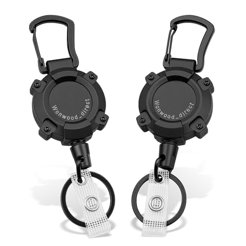 Llavero retractil 2 piezas llavero extensible, cordón extensible retractil con cable de acero de 80 cm, portaidentificaciones para acampada y senderismo