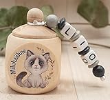 milchzahnbox Milchzahndose mit Namen Mädchen KATZE KATER grau Holz Zahnbox Milchzähne Geschenk Einschulung Schultüte Geburtstag