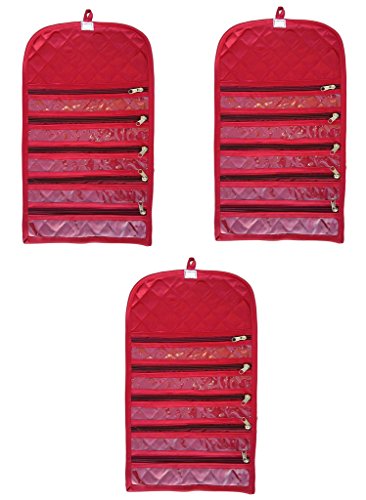 atorakushon® Satin Cosmetic Makeup Pouch Payal Chain Wrist Watch Jewelry Organizer Pack of 3 (Maroon)