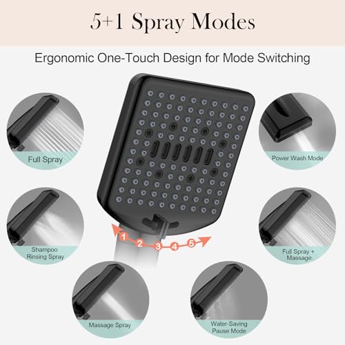 Homlord Filtered Shower Head With Handheld Matte Black - High Pressure 6 Modes, 120 Anti-Clog Nozzles, Detachable Showerhead With Hard Water Filters thumb #4