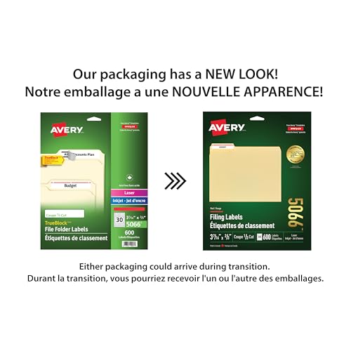 Avery Filing Labels with TrueBlock Technology for Laser/Inkjet Printers, 3-7/16" x 2/3", Red, File Tab Labels, Folder Labels, Rectangle, 600 Labels, Permanent (5066) Made in Canada by Avery - Used condition - CA$11.96