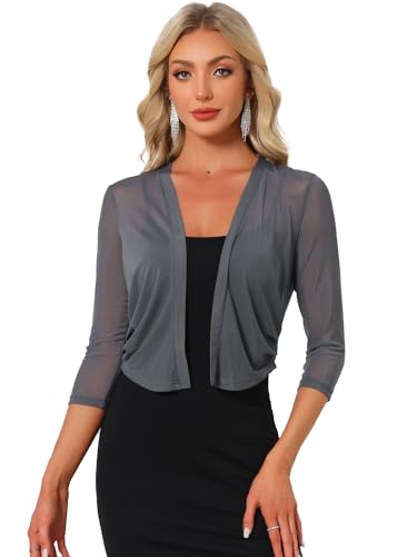Image of Allegra K Bolero Shrug for Women's Elegant 3 /4 Sleeve Mesh Sheer Cardigan Formal Jacket for Evening Dresses