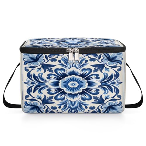 GzLeyigou Abstract Flower Lunch Bags for Women Men 9 Cans, Hot & Cold Food Delivery Bag Insulated Grocery Bag Insulated Lunch Box Ethnic Mandala Cooler Bag for Office Work Picnic Beach