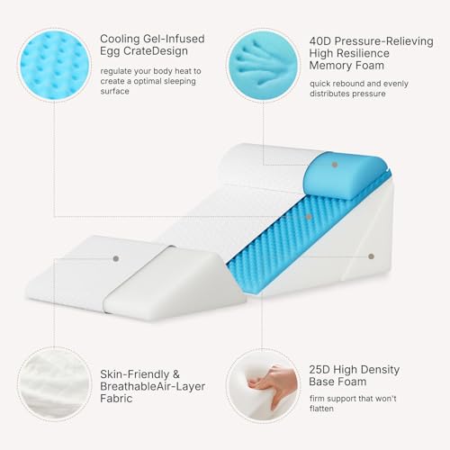 Adjustable Wedge Pillow Set for After Surgery Recovery, 4PCS Bed Wedge with Leg Elevation Pillow, Cooling Gel Memory Foam Support for Acid Reflux, GERD, Back Pain & Leg Elevation, White/Dark Grey — view 3