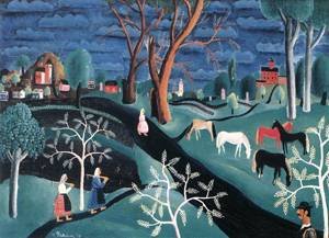 Peinture à l'huile The Red Horse 1930 Istvan Pekary tableau décoration murale