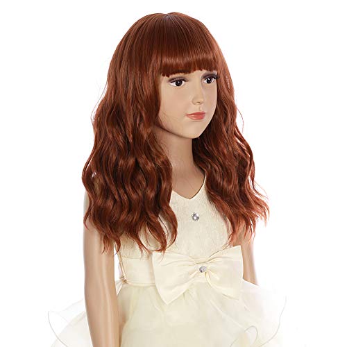Pattnium Dark Orange Wig Kids Child Wig Short Wavy Wig Ginger Wig With Bangs Cute Girls Wig Auburn Wig Heat Resistant Synthetic Hair Daily Wear Wig (Dark Orange) #TOP1