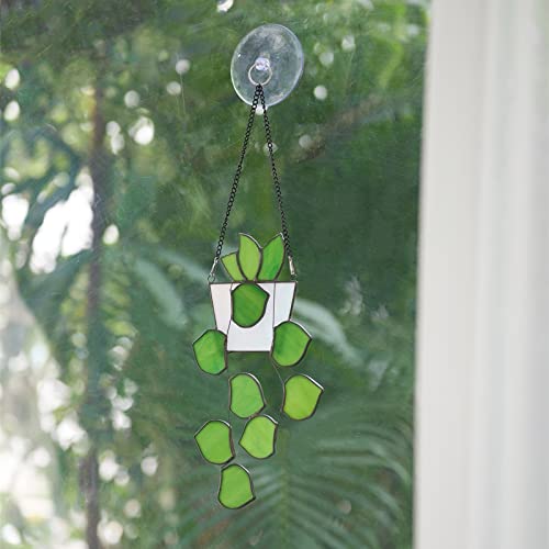 Stained Glass Suncatcher Artificial Hanging Plants Glass Art Nature Inspired Home Decor Faux Window Hanging Plant Aitongxiao Gift For Mom Plant Lover Gift #TOP4