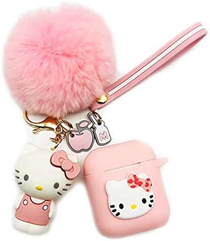 Ztowoto Airpods Case Keychain Protective Silicone Cover and Skin for Apple Airpods Charging Case with Airpods Pet Keychain and Airpods Staps (Pink-KTM)