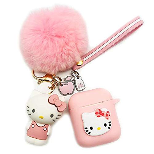 Ztowoto Airpods Case Keychain Protective Silicone Cover and Skin for Apple Airpods Charging Case with Airpods Pet Keychain and Airpods Staps (Pink-KTM)