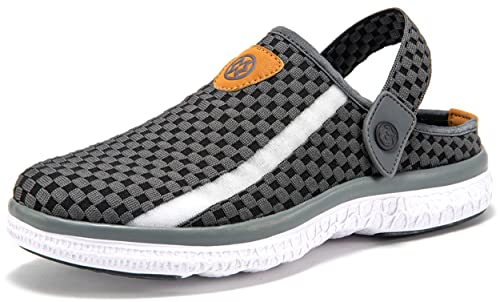 Garden Clogs Mens Womens Garden Shoes Arch Support Summer House Slippers Sandals Breathable Slip On Home Shoes Indoor Outdoor Mules Deep Grey, 11 Women/9.5 Men, Lable Size 43 #TOP14