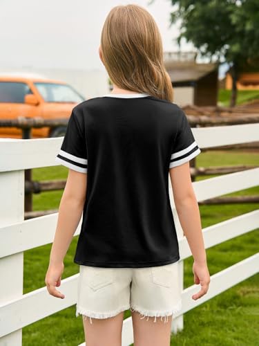 Image of Haloumoning Girls Short Sleeve T Shirts Kids Summer Crewneck Color Block Tops Fashion Tees 5-14 Years