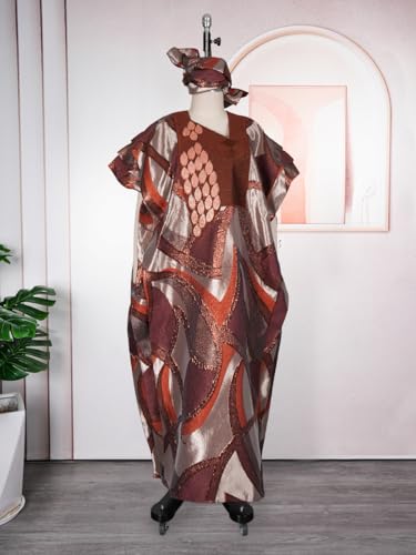 Image of HD African Print Dress for Woman Embroidery Pattern Maxi Dress