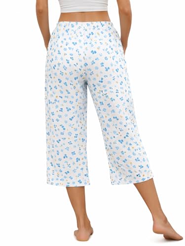 Image of Kabento 2 Pack Womens Pajama Pants Capri Sleep Lounge Pants Drawstring Pj Bottoms with Pockets