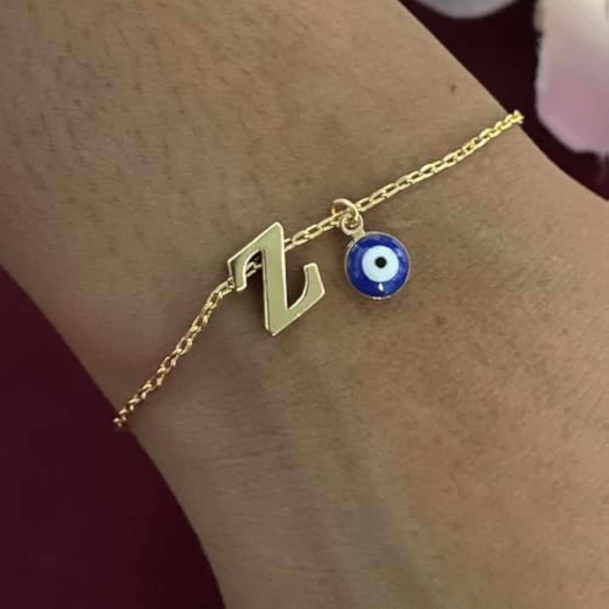 Letter 'Z' Blue Evil Eye Initial Rakhi Bracelet, Gift for Bhaiya