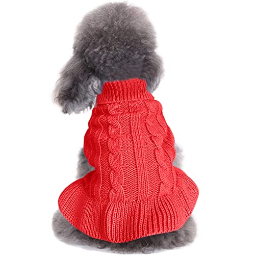 Knitted Small Dog Sweater Dress, Turtleneck Warm Winter Puppy Clothes