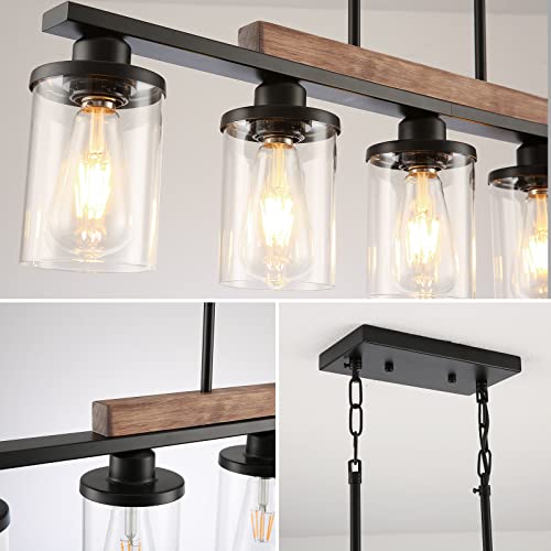 Feohak Dining Room Light Fixture,5-Light Kitchen Island Lighting Farmhouse Chandelier,Matte Black Metal Wood Industrial Pendant Lighting,Modern Dining Table Lights #TOP2