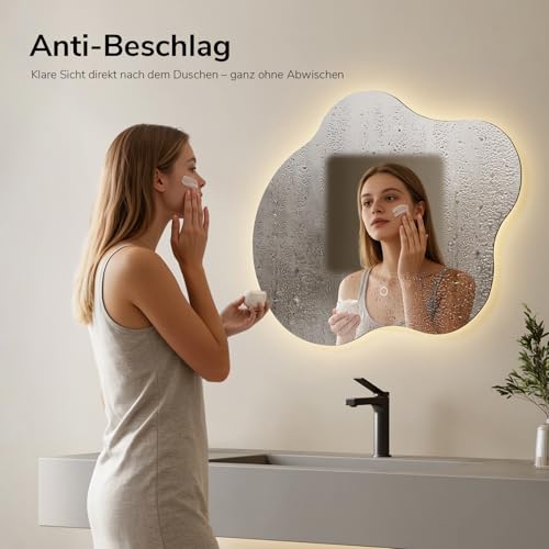 EMKE Badspiegel mit Beleuchtung Asymmetrisch 60 × 50 cm, 3 Lichtfarben – Ansicht 3
